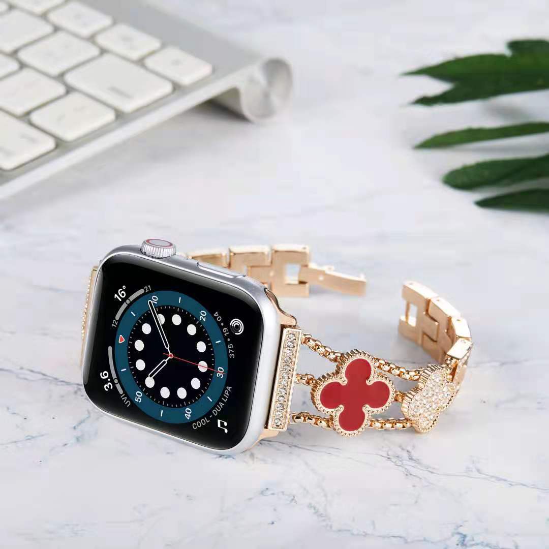 Apple Watch band diamond-embedded Clover strap