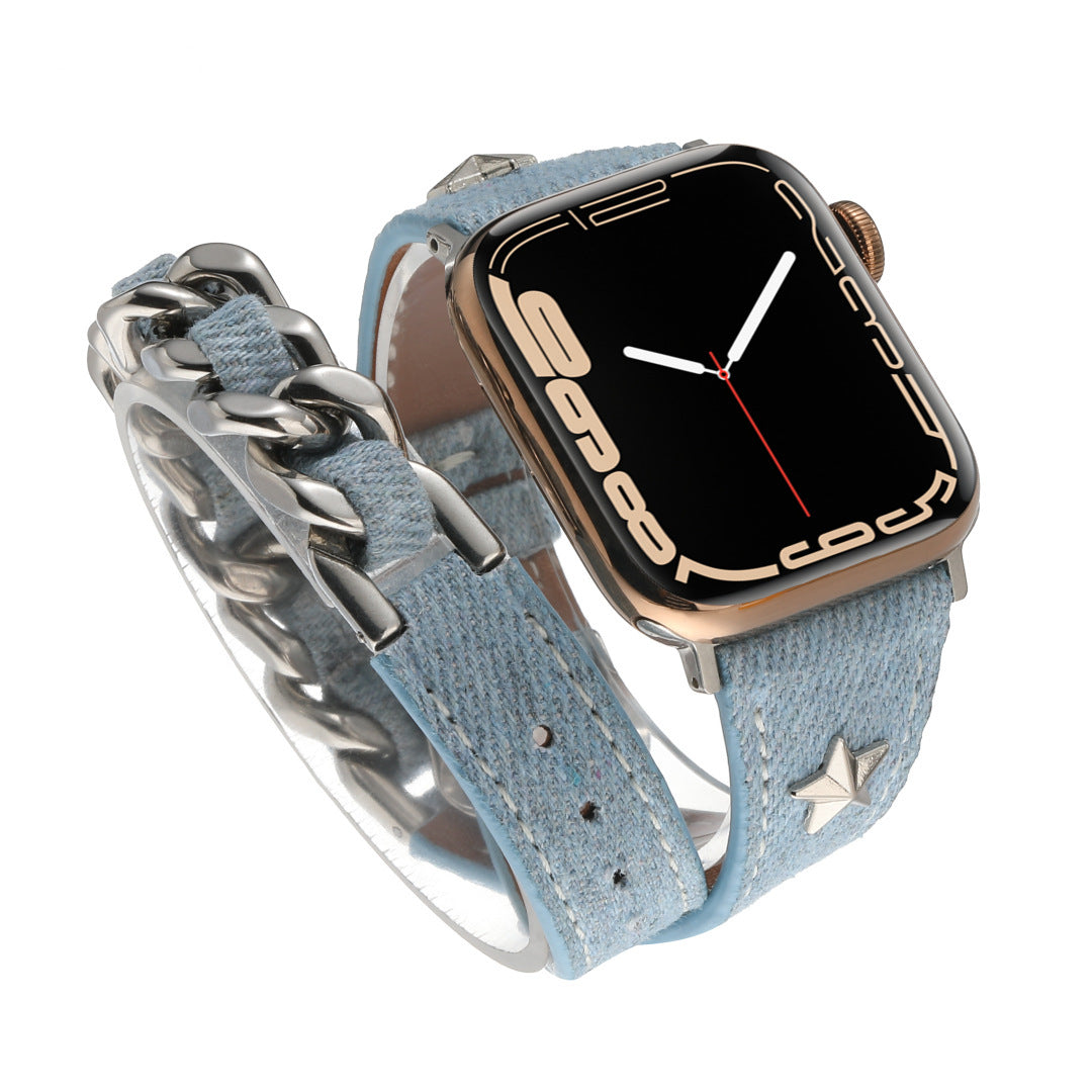 Apple Watch Band Denim Double-Ring Leather XINGX Rivet Strap