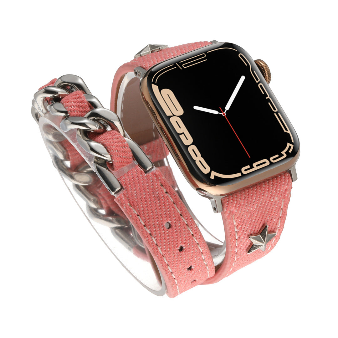 Apple Watch Band Denim Double-Ring Leather XINGX Rivet Strap