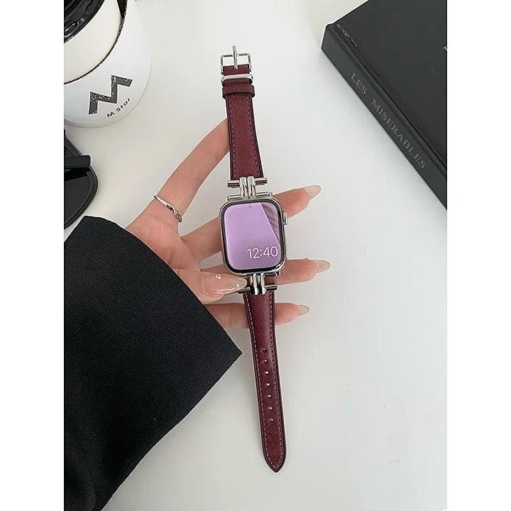 Apple watch band thin retro genuine leather strap female