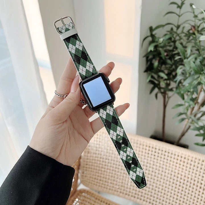 Apple watch band Plaid creative leather strap