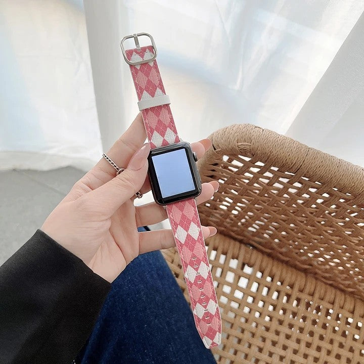 Apple watch band Plaid creative leather strap