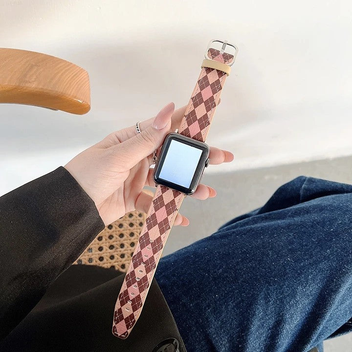 Apple watch band Plaid creative leather strap