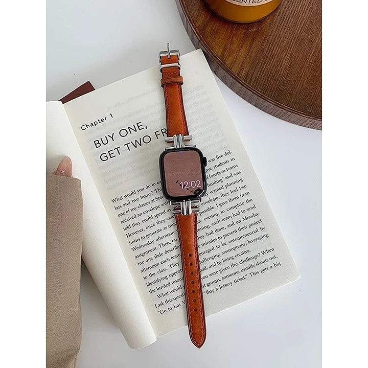 Apple watch band thin retro genuine leather strap female