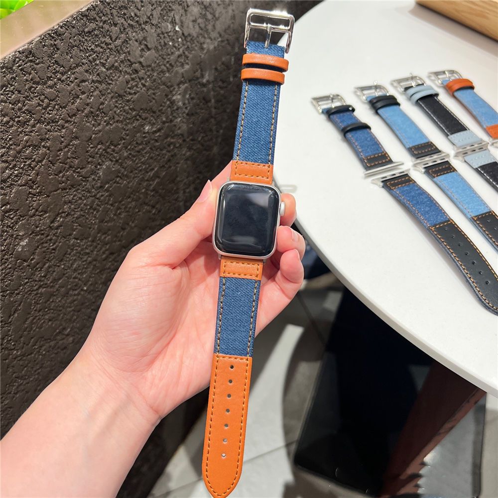 Apple watch band denim leather strap