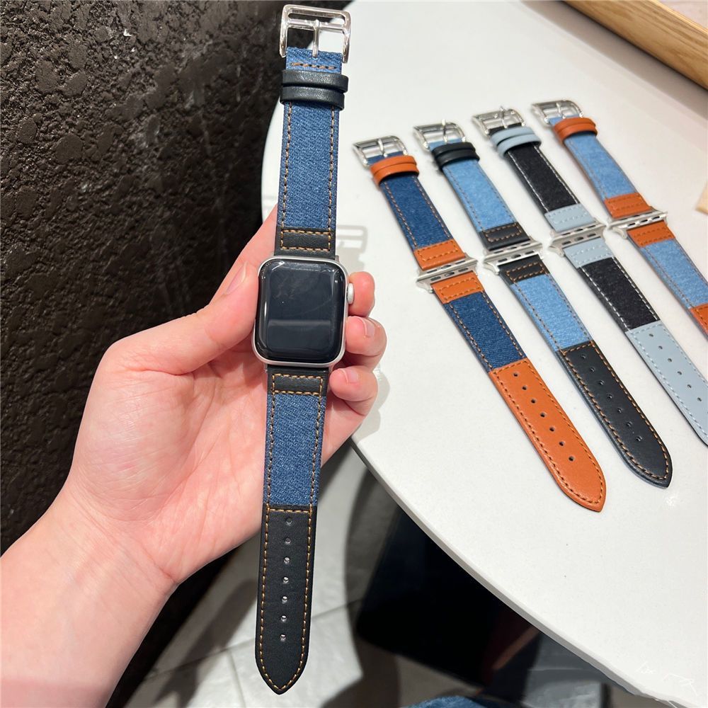 Apple watch band denim leather strap