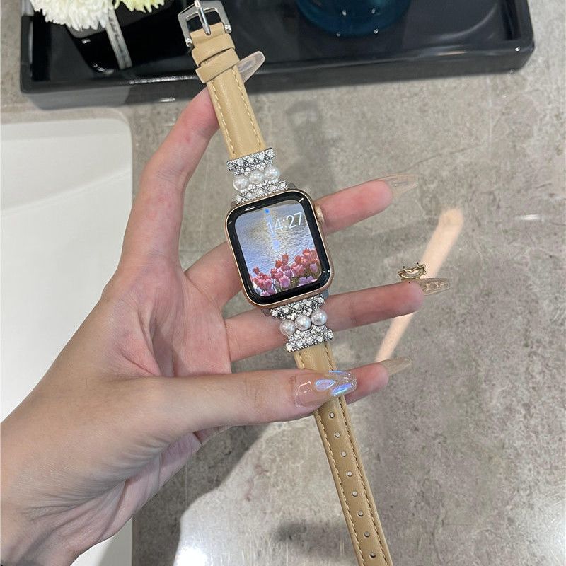 Apple watch band light luxury Pearl leather strap