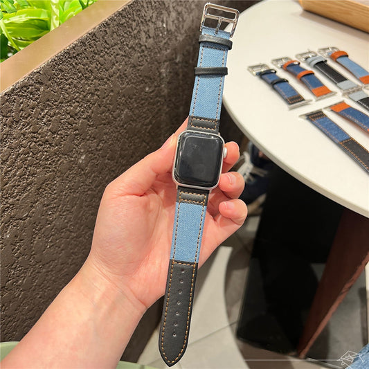 Apple watch band denim leather strap