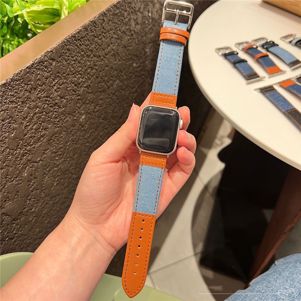 Apple watch band denim leather strap